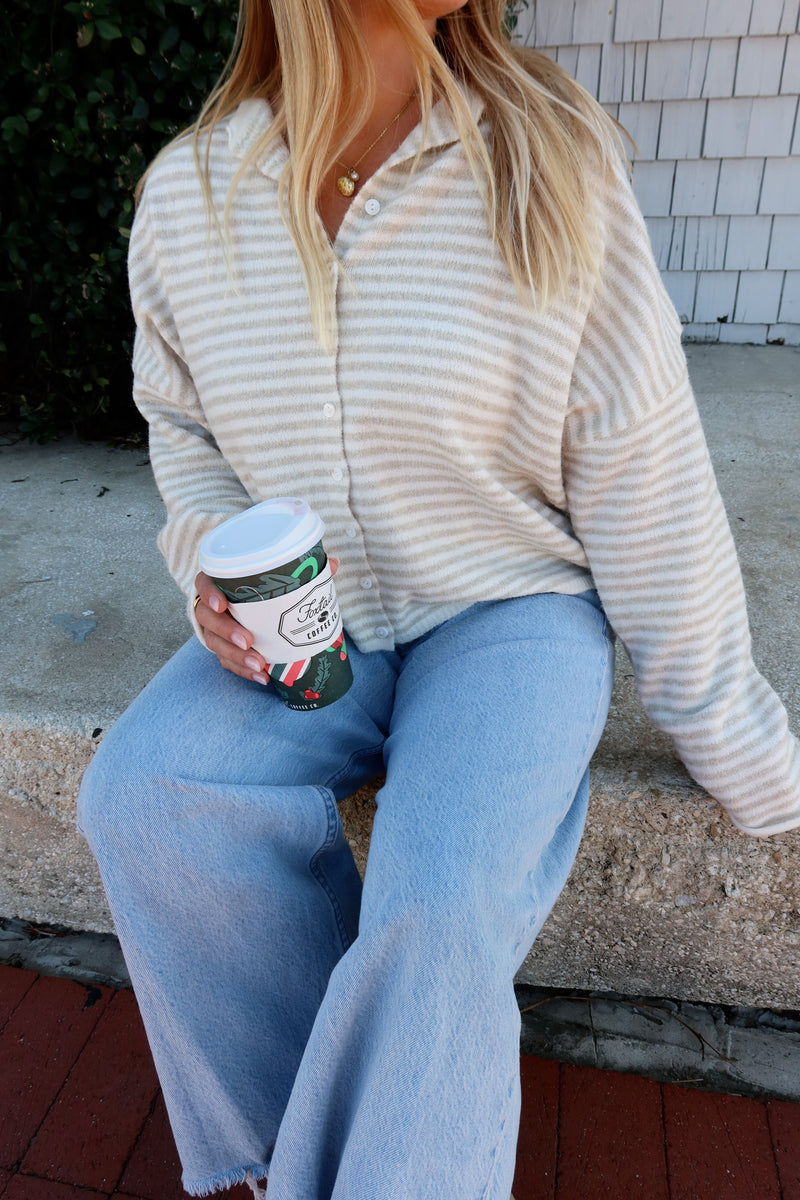 Sunhoney Girl Cardigan - Cream Stripe