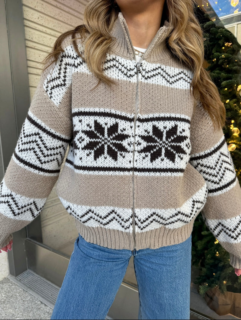 Alpine Fair Isle Sweater Zip Up Jacket