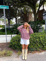 Cozy Up Striped Sweater - Brown/Pink