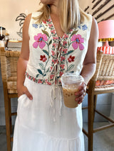 Cottage Core Linen Floral Tie Top