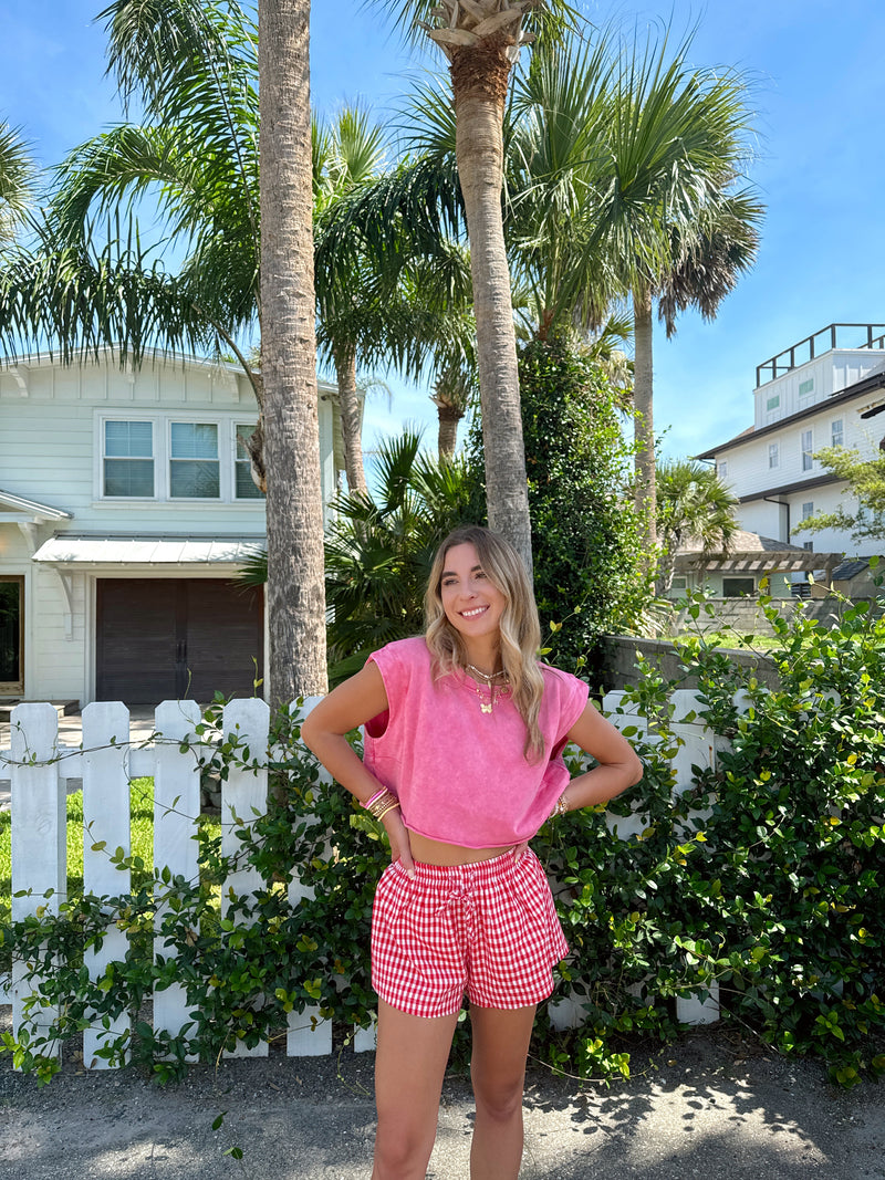 Just A Girl Pink Mineral Washed Crop Top