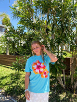 Sunhoney Hibsicus Punch Tshirt - Lagoon Blue