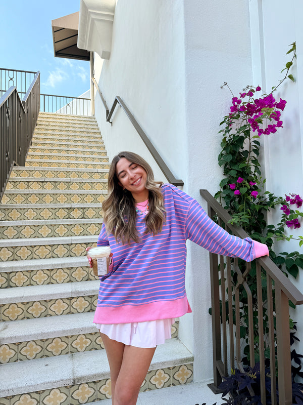 Stripe & Shine Oversized Knit Top - Pink/Lavender