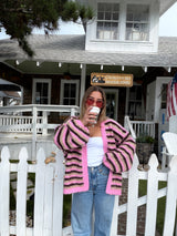 Strawberry Mocha Striped Cardigan