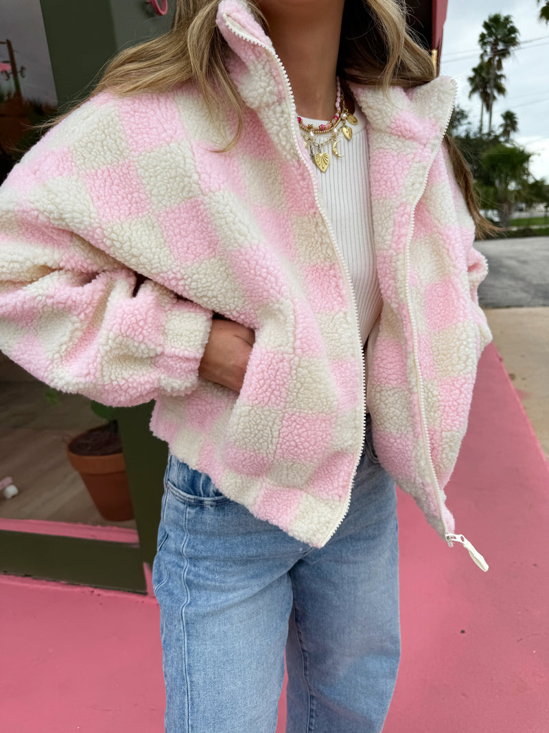Checked Out Pink Fleece Jacket