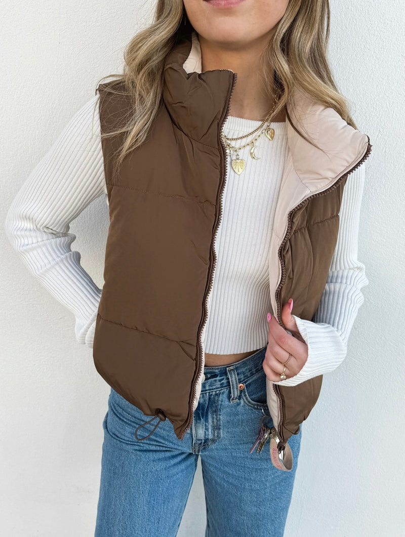 Mocha Latte Reversible Puffer Vest