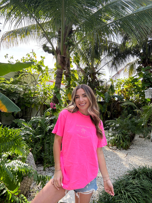 Sunhoney Summer Embroidered T-shirt - Neon Pink