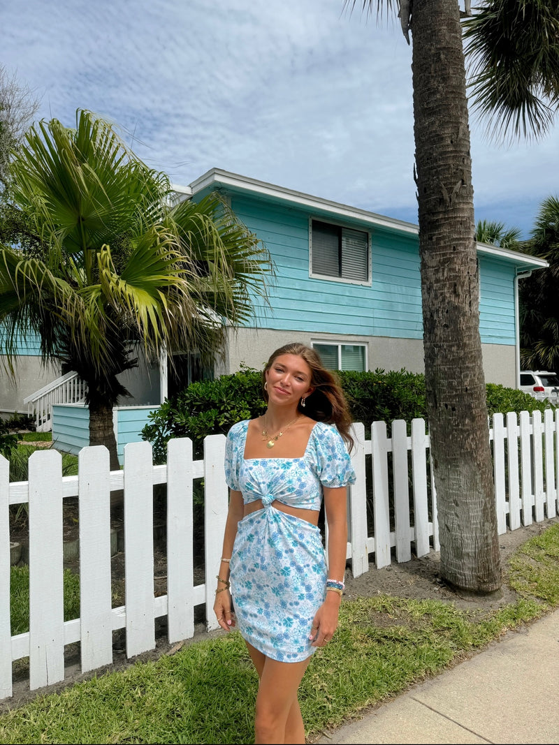 Baby Blue Floral Mini Dress