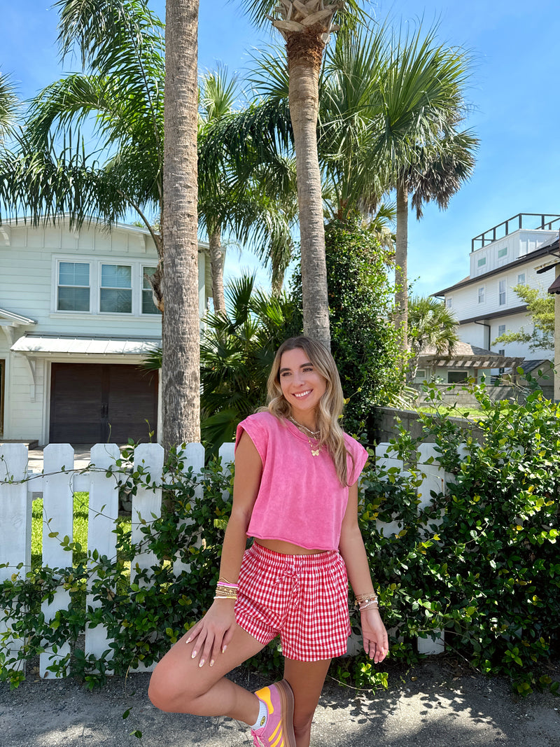 Just A Girl Pink Mineral Washed Crop Top