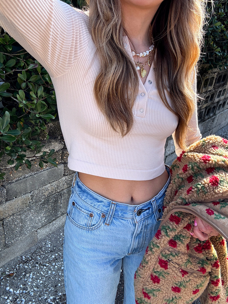 The Staple Henley Crop Long Sleeve