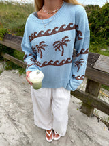 Coastal Palm Sweater - Blue/Brown