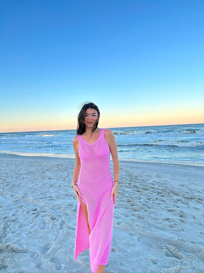 Sunset Lover Pink Crochet Maxi Dress