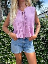 Summer Honey Linen Pleated Tie Top