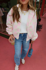 Checked Out Pink Fleece Jacket