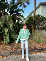 Prep Girl Green Striped Half Zip Up