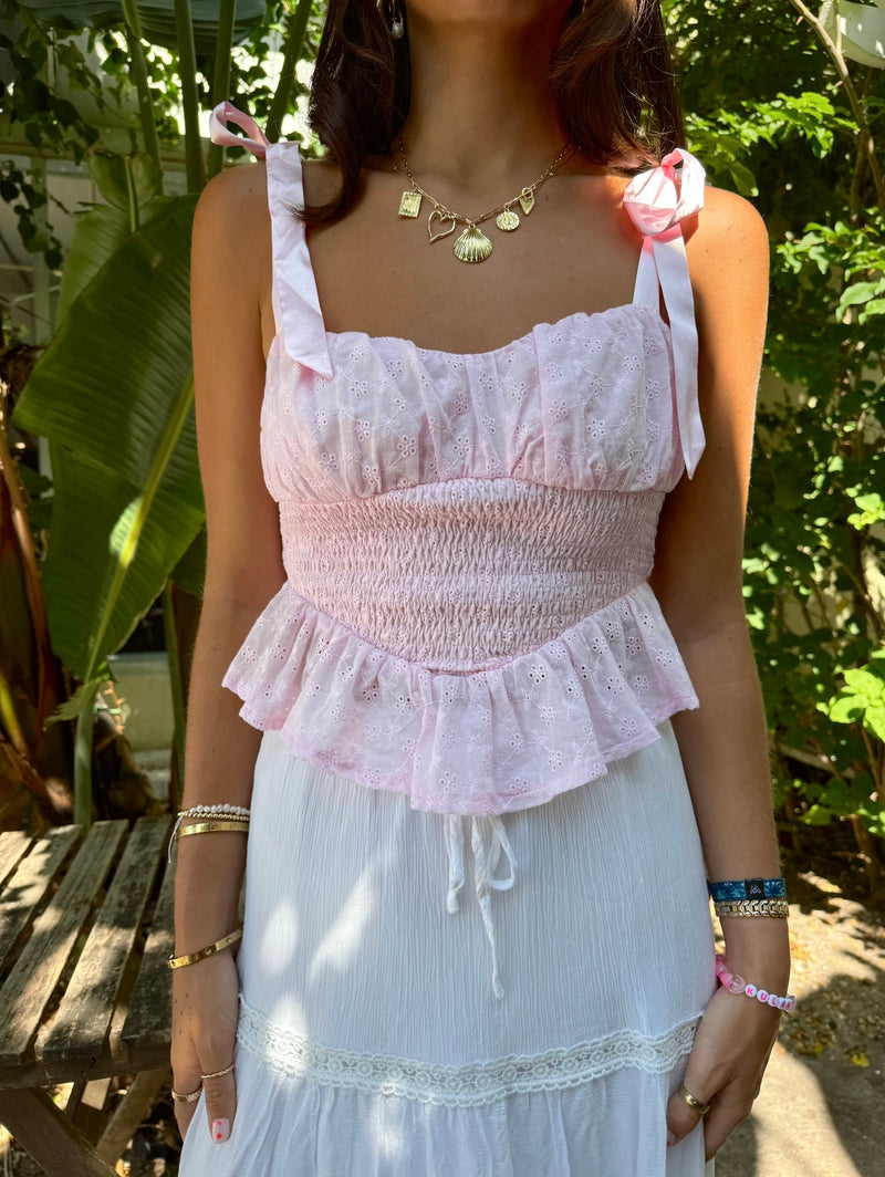 Sweet Escape Pink Eyelet Top