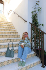 Matcha Please Green & Blue Stripe Sweater