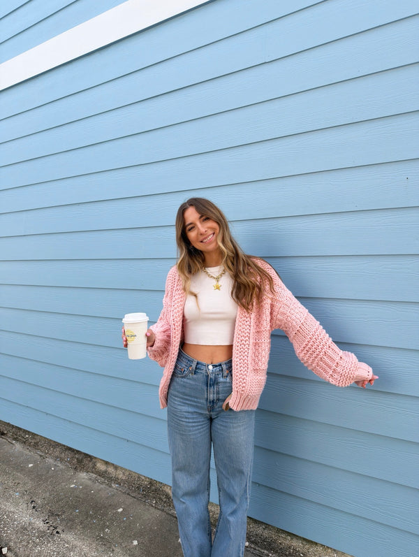The Winter Knit Cardigan - Pink