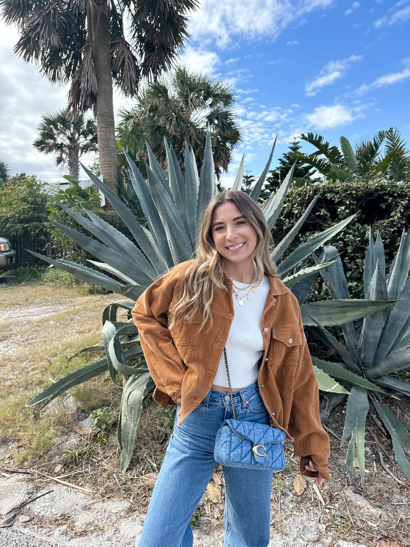 Caramel Corduroy Crop Jacket