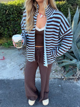 Brown Sugar Striped Zip Up Knit Jacket