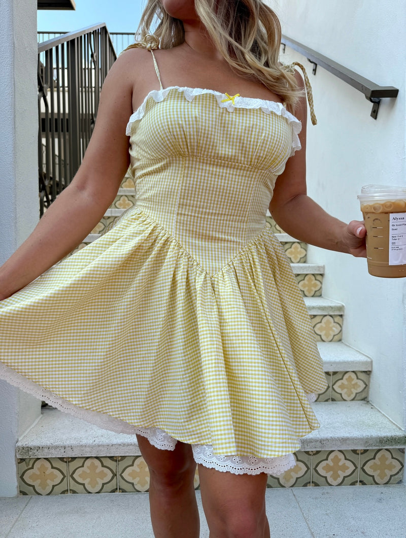 Honey Glow Gingham Mini Dress - Yellow
