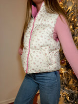 Snowy Petals Floral Puffer Vest