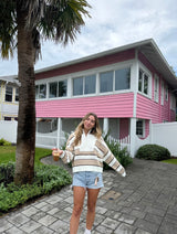 Cinnamon Spice Striped Half Zip Up Sweater