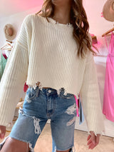 Fall Feels Ivory Distressed Sweater