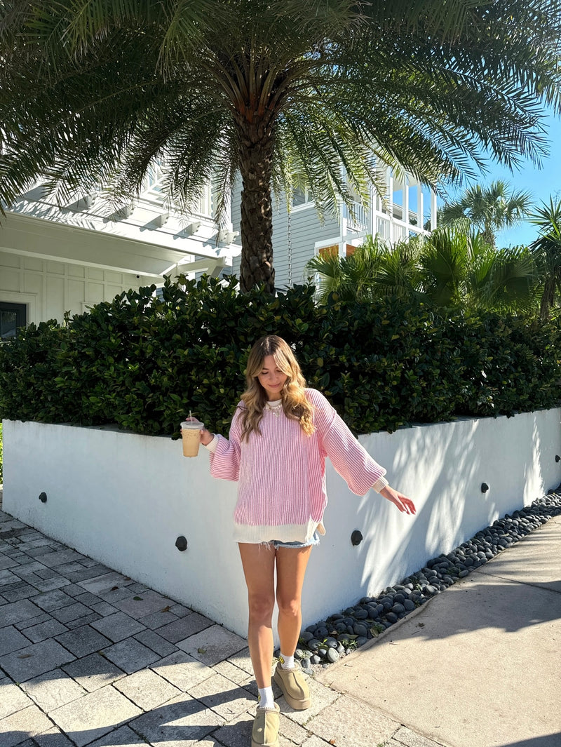 It Girl Pink Striped Sweater