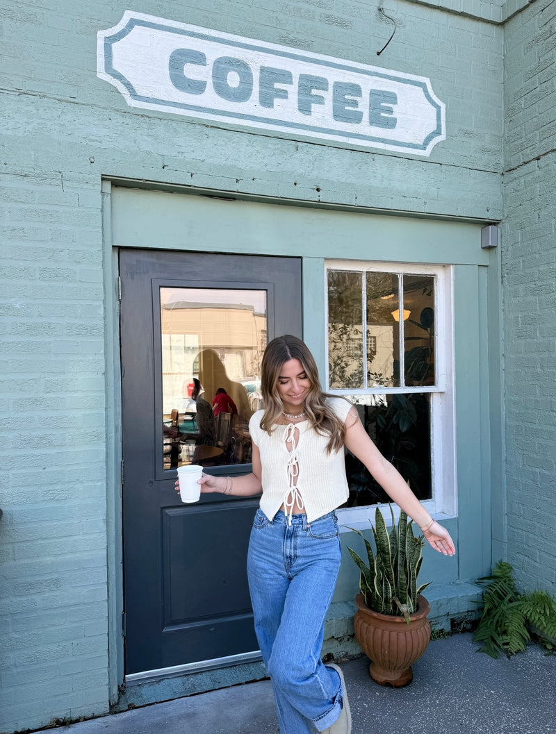 Tied Up Cream Knit Top