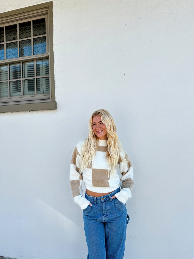 Check Me Out Taupe Crop Sweater