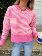 Changing Seasons Striped Chenille Sweater - Pink