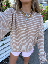 Sunhoney Girl Striped Cardigan -Taupe/Cream