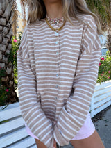 Sunhoney Girl Striped Cardigan -Taupe/Cream