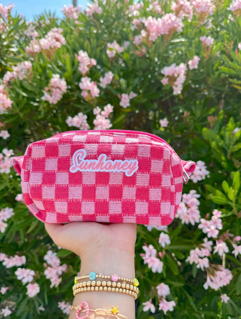 Sunhoney Hot Pink Checkered Cosmetic Bag