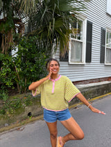 Summer High Striped Knit Top - Pink/Green