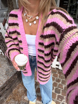 Strawberry Mocha Striped Cardigan