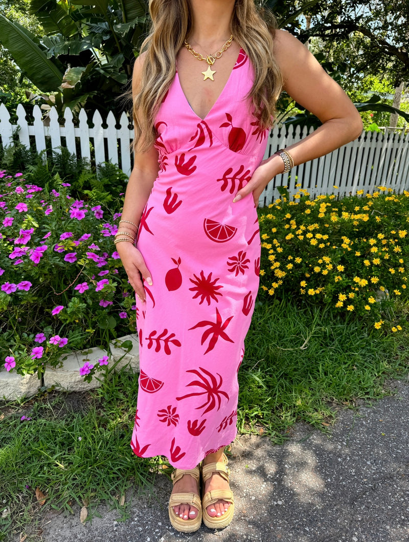 Summer Muse Pink and Red Midi Dress Summer Muse Pink and Red Midi Dress