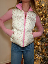 Snowy Petals Floral Puffer Vest