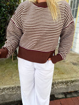 Changing Seasons Striped Chenille Sweater - Brown