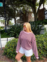 Cozy Up Striped Sweater - Brown/Pink