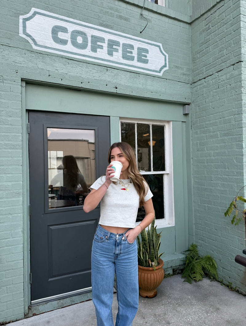 She’s Spicy Embroidered Baby Tee - Grey