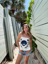 Shore Thing Embroidered Shell Linen Top