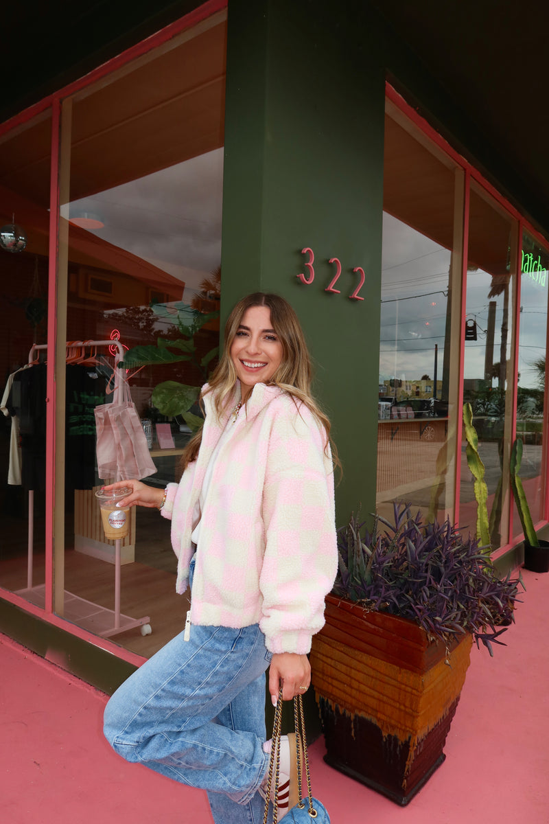 Checked Out Pink Fleece Jacket