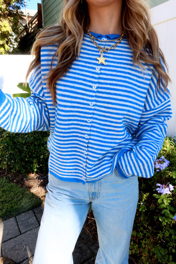 Sunhoney Girl Cardigan - Blue Stripe