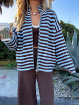 Brown Sugar Striped Zip Up Knit Jacket
