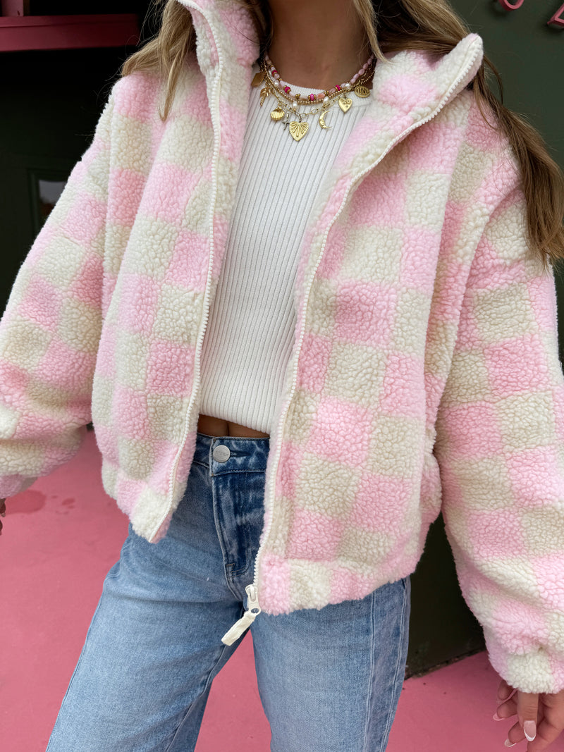 Checked Out Pink Fleece Jacket