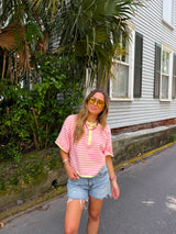 Summer High Striped Knit Top - Pink/Yellow
