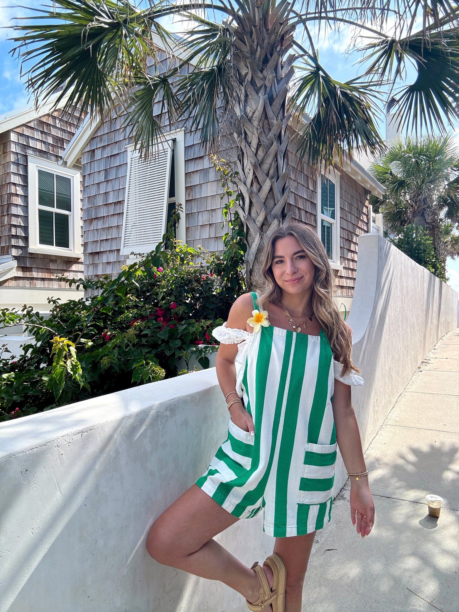 Summer Girl Striped Denim Romper - Green – Sunhoney®