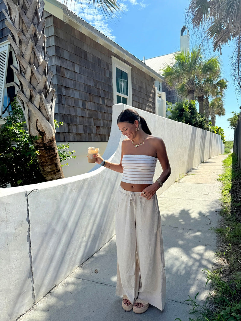 Cool Girl Striped Knit Tube Top - Taupe